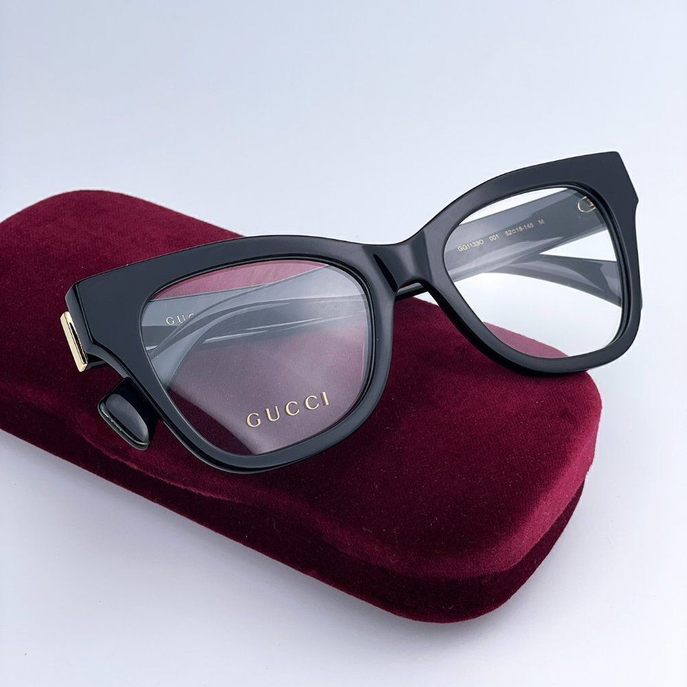 NEW Gucci GG1133O 001 Shiny Black Cat Eye Women LOGO Eyeglasses